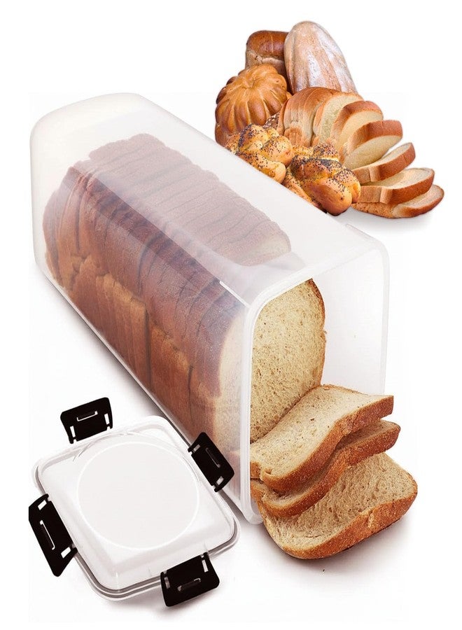DIYOHFE Clear Airtight Bread Storage Container with 4-Latch Lid, Tall Plastic Bread Box for Sandwich Loaves, Bagels & Baguettes, 5×5×13 in BPA-Free Bread Keeper for Counter, Pantry & Freezer - Image 1
